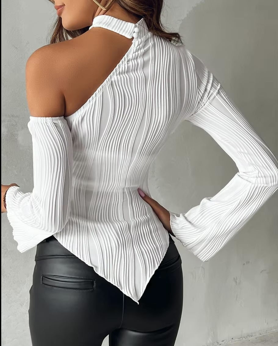 Celine Asymmetrical Ribbed Top