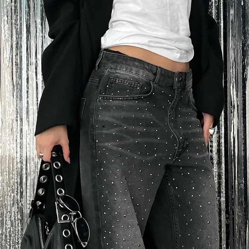 Bianca Rhinestone Straight-Leg Jeans