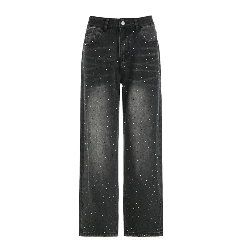 Bianca Rhinestone Straight-Leg Jeans