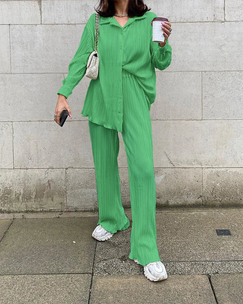 Valeria Pleated Shirt & Trouser Set