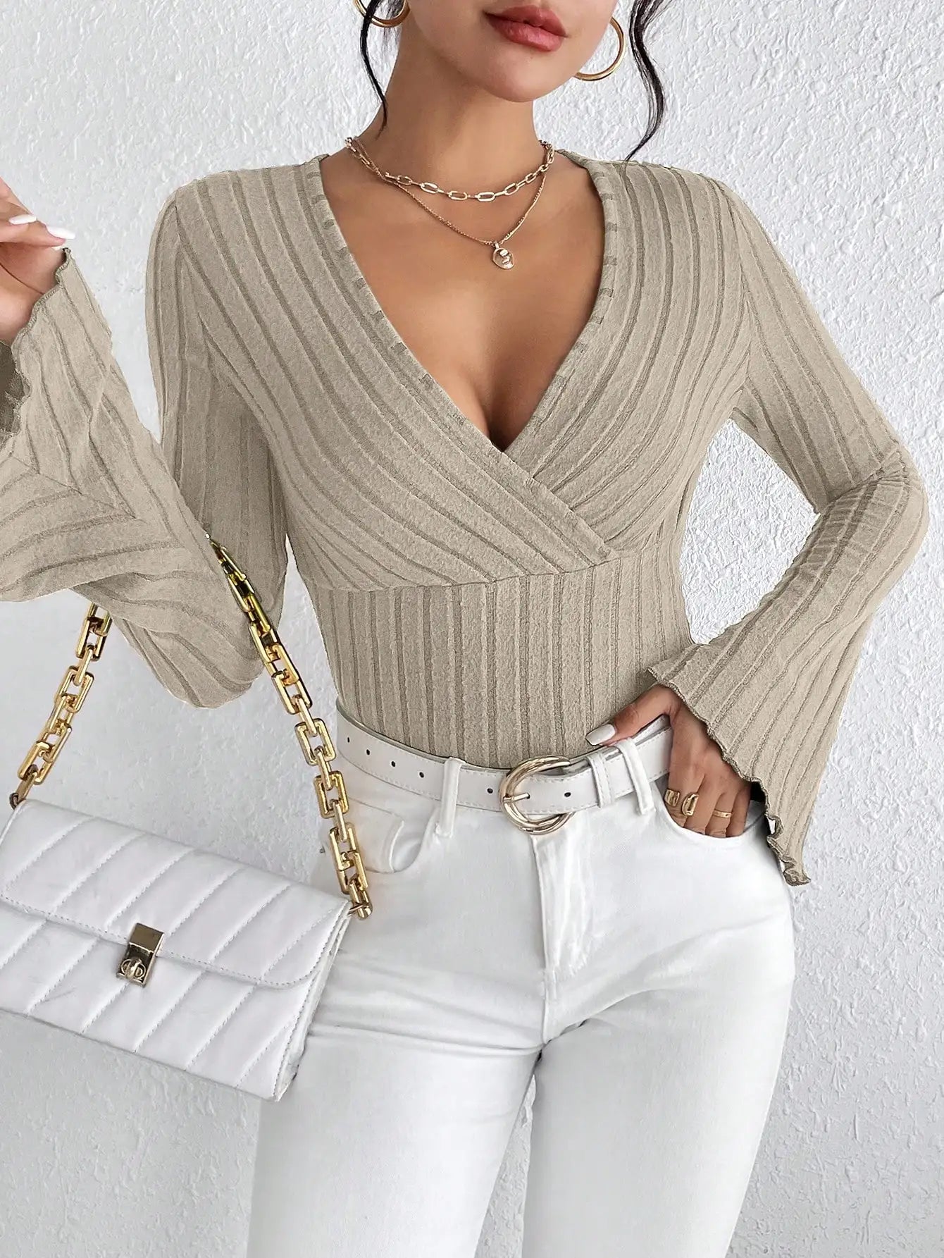 Evelina Ribbed Wrap Top