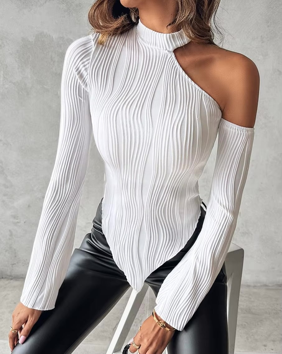 Celine Asymmetrical Ribbed Top