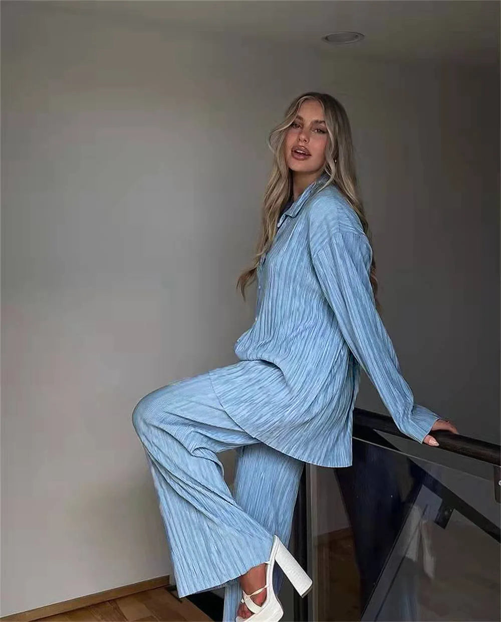 Valeria Pleated Shirt & Trouser Set